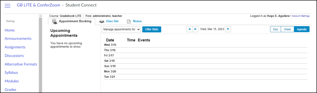 Student Connect home view